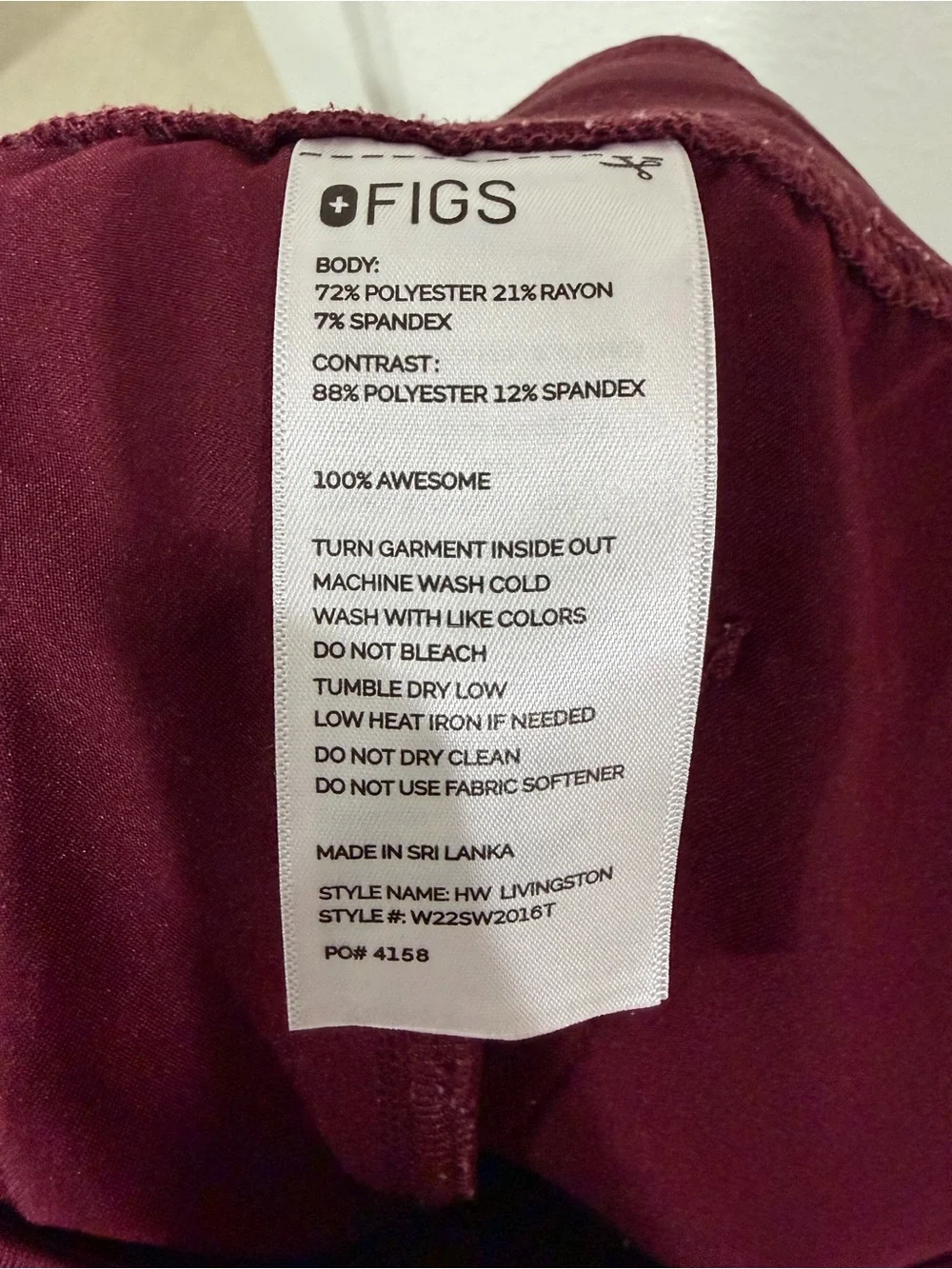 Figs Women’s Burgundy Small Top and M/T Pants